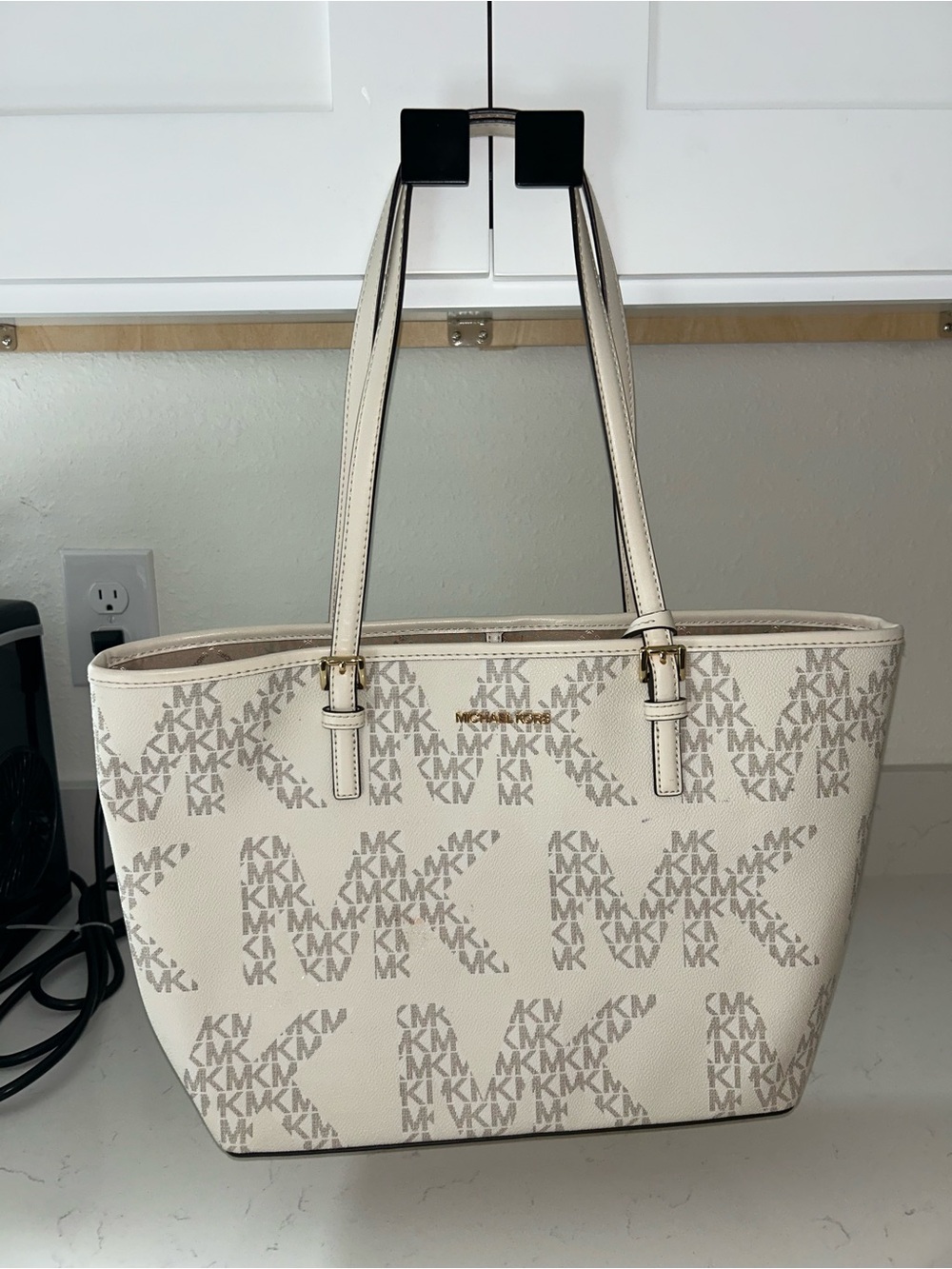 Michael Kors Cream and Beige MK Signature Tote